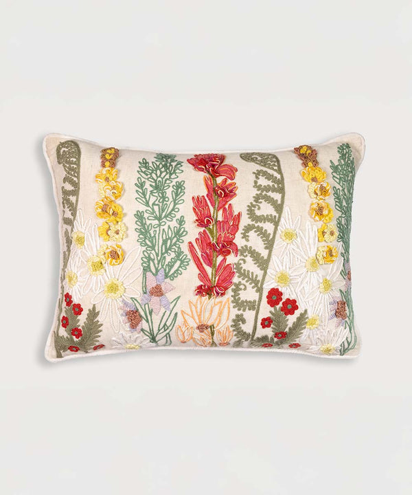Whispering Meadow | Hand Embroidered Decorative Cushion Covers | 14 x 20