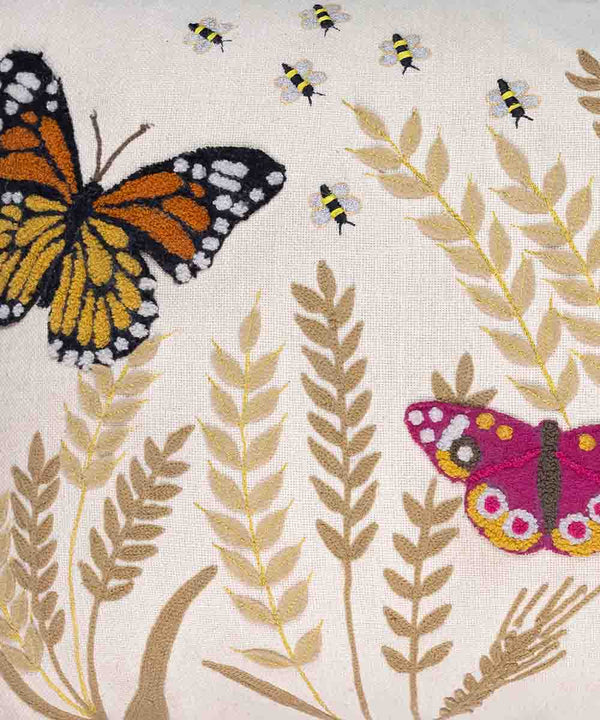 Butterfly Bloom | Hand Embroidered Decorative Cushion Covers | 14x20