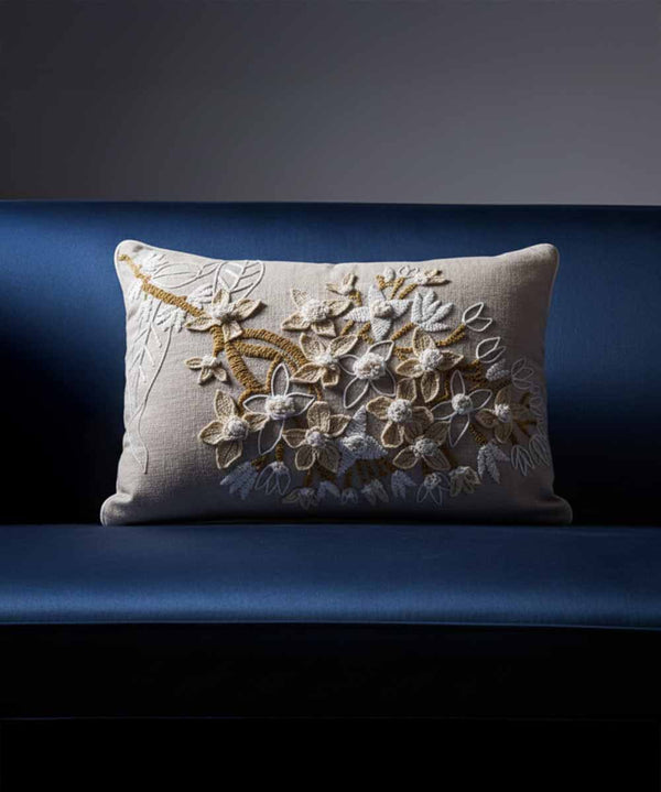 The Elysian Hand Embroidered | Beige | Cotton Chambray Cushion Covers | 14x20