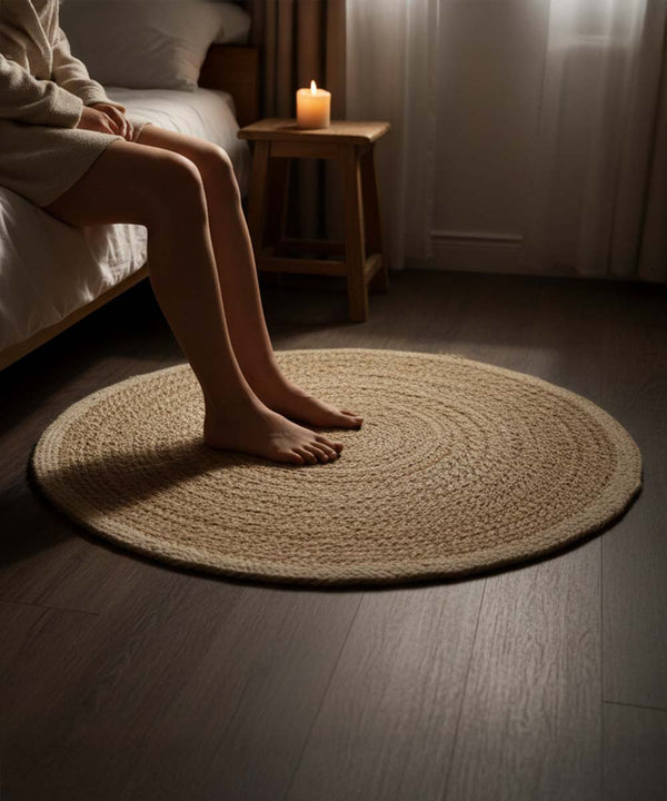 Coconut Swirl Jute Rug| Warm Honey Beige 100% NaturalJute | 48 x 48 inches
