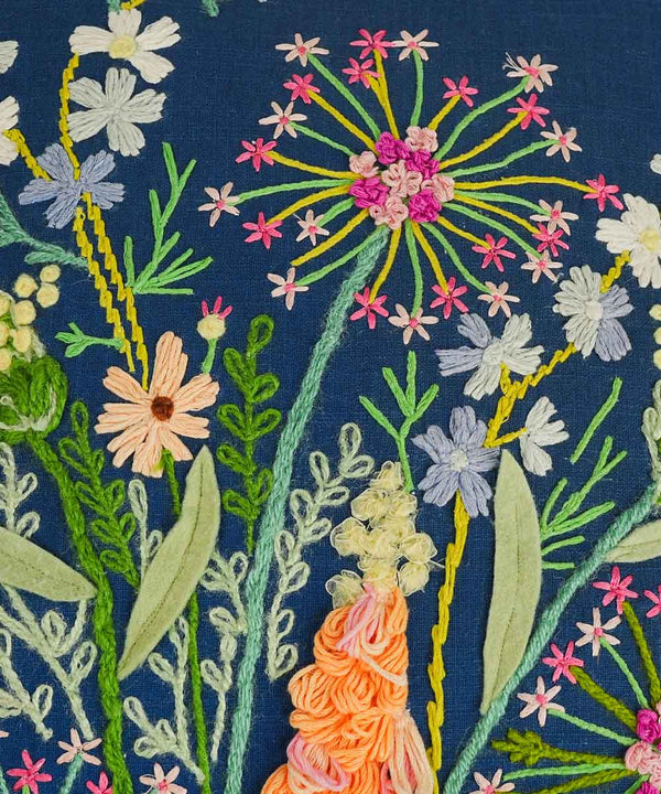 Midnight Bloom Hand Embroidered Cushion Covers | 20x20 | 100% Cotton