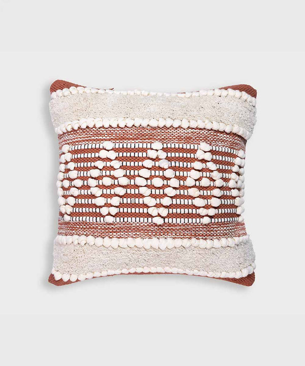 Mira Hand Tufted Bands Geometric Cushion Covers | Rust Amber | 16x16