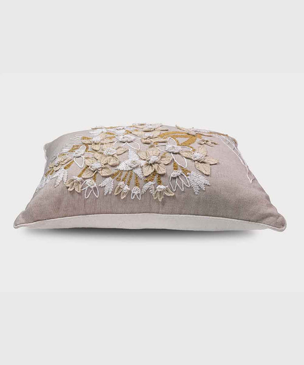 The Elysian Hand Embroidered | Beige | Cotton Chambray Cushion Covers | 14x20