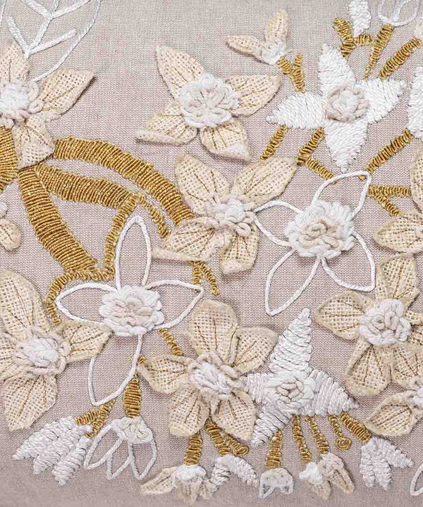 The Elysian Hand Embroidered | Beige | Cotton Chambray Cushion Covers | 14x20