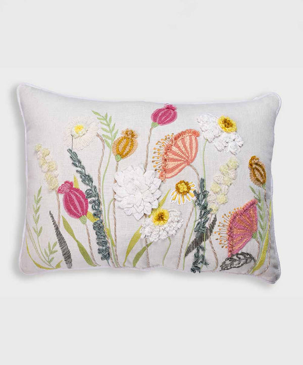 Blush and Bloom Hand Embroidered | Textured Cotton Cushion Covers | 14x20