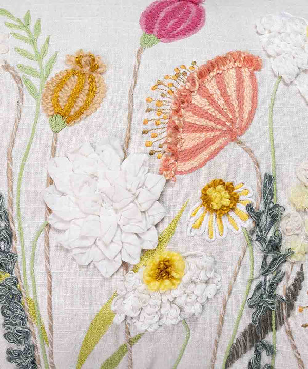 Blush and Bloom Hand Embroidered | Textured Cotton Cushion Covers | 14x20