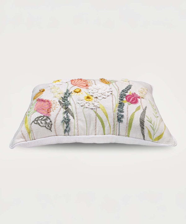 Blush and Bloom Hand Embroidered | Textured Cotton Cushion Covers | 14x20
