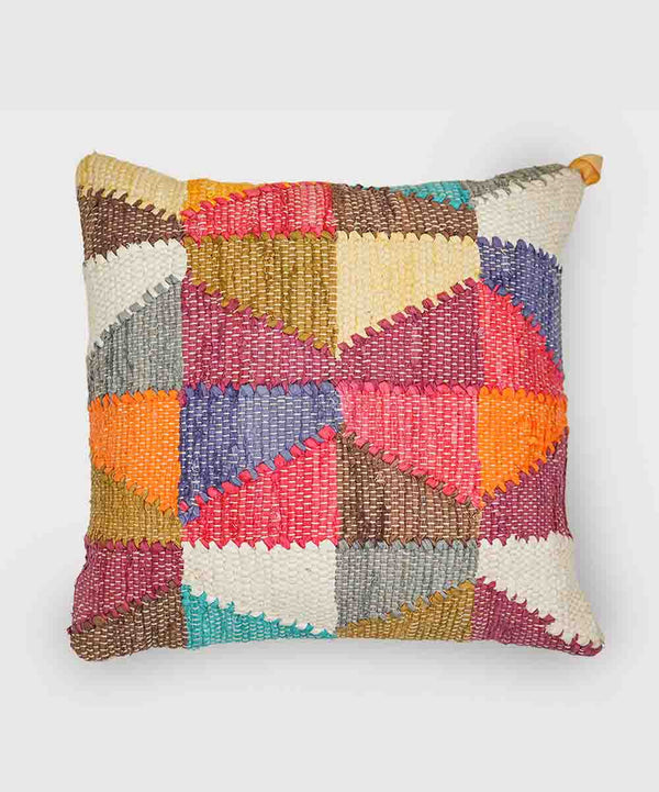 Patchwork Fiesta Cushion Covers – 100% Cotton Chindi | 18" × 18" | Handwoven Patch Detail