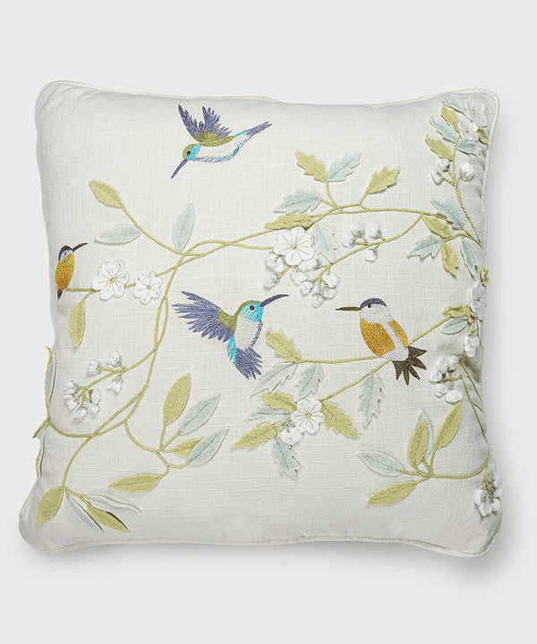 Botanical Bird Hand Embroidered | Textured Cotton Cushion Covers | 18x18