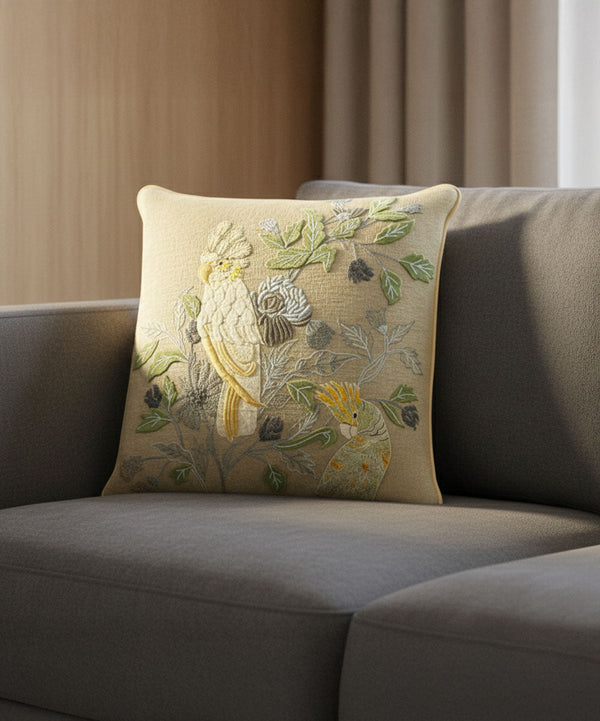 Cockatoo Carnival Hand Embroidered Cushion Covers | 24x24 | 100% Cotton