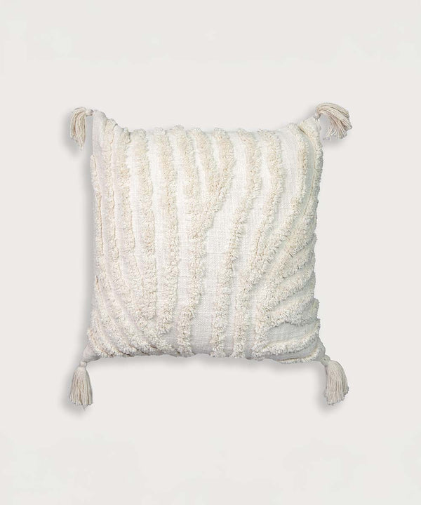 Ivory Echo Geometric Boho 100% Cushion Covers with Tassels | 16x16