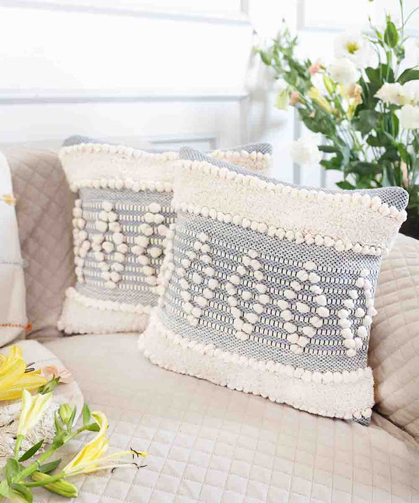 Mira Hand Tufted Bands Geometric Cushion Covers | Mist Blue| 16x16