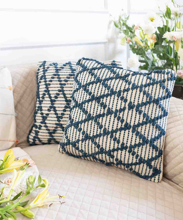 Diamond Drop |Royal Blue | Hand Tufted 100% Cotton Cushion Covers | 16x16