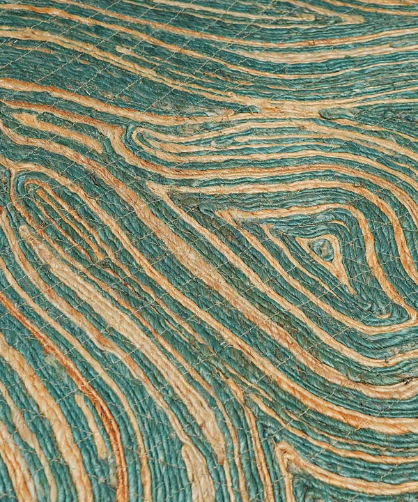 Emerald Canvas of Currents – Hand Made Artisan Jute Rug | 90% Jute 10% Cotton | 28 × 56 in