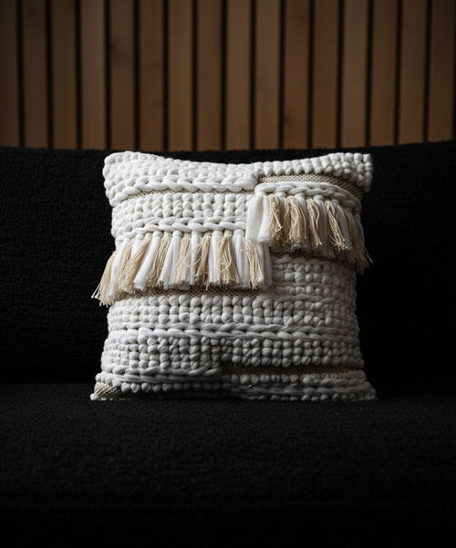 Nordéa Woven Elegance Pillow | 100% Cotton Cushion Covers with Tassels | 16x16