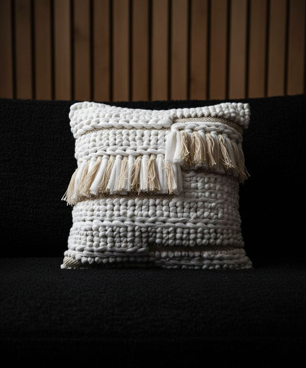 Nordéa Woven Elegance Pillow | 100% Cotton Cushion Covers with Tassels | 16x16