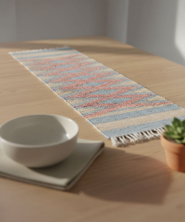SUNSET MOSAIC JUTE RUNNER |16" x 60" |Premium Jute & Cotton Blend |Hand-woven Table Runner