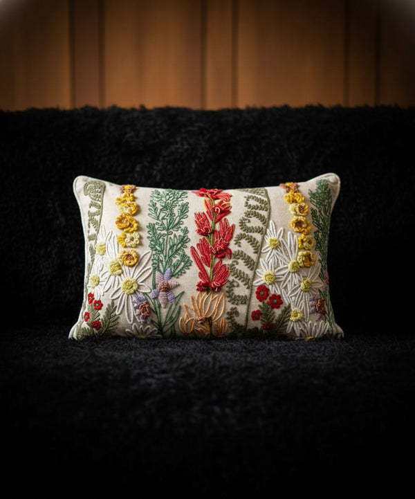 Whispering Meadow | Hand Embroidered Decorative Cushion Covers | 14 x 20