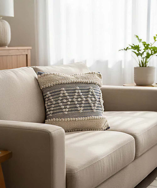 Mira Hand Tufted Bands Geometric Cushion Covers | Mist Blue  | 16x16