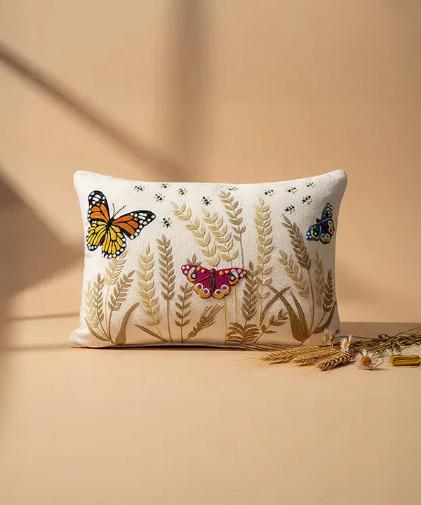 Butterfly Bloom | Hand Embroidered Decorative Cushion Covers | 14x20