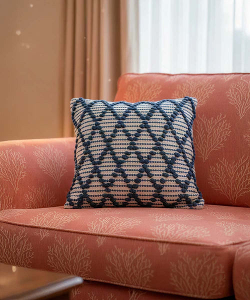 Diamond Drop |  Royal Blue | Hand Tufted 100% Cotton Cushion Covers | 16x16