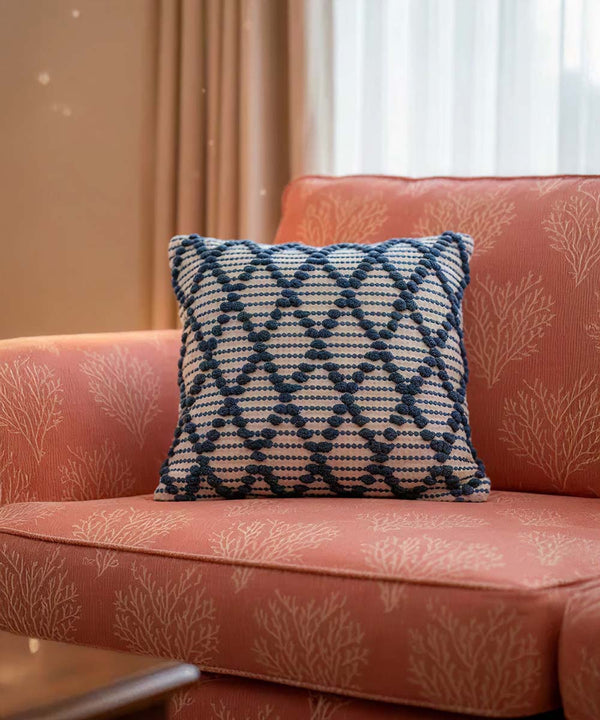 Diamond Drop |Royal Blue | Hand Tufted 100% Cotton Cushion Covers | 16x16